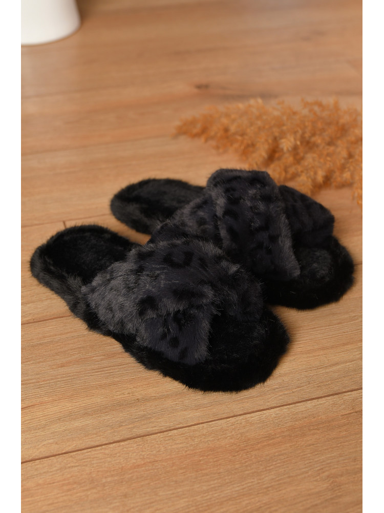 Тапочки домашние женские меховые черного цвета А8142 208273C