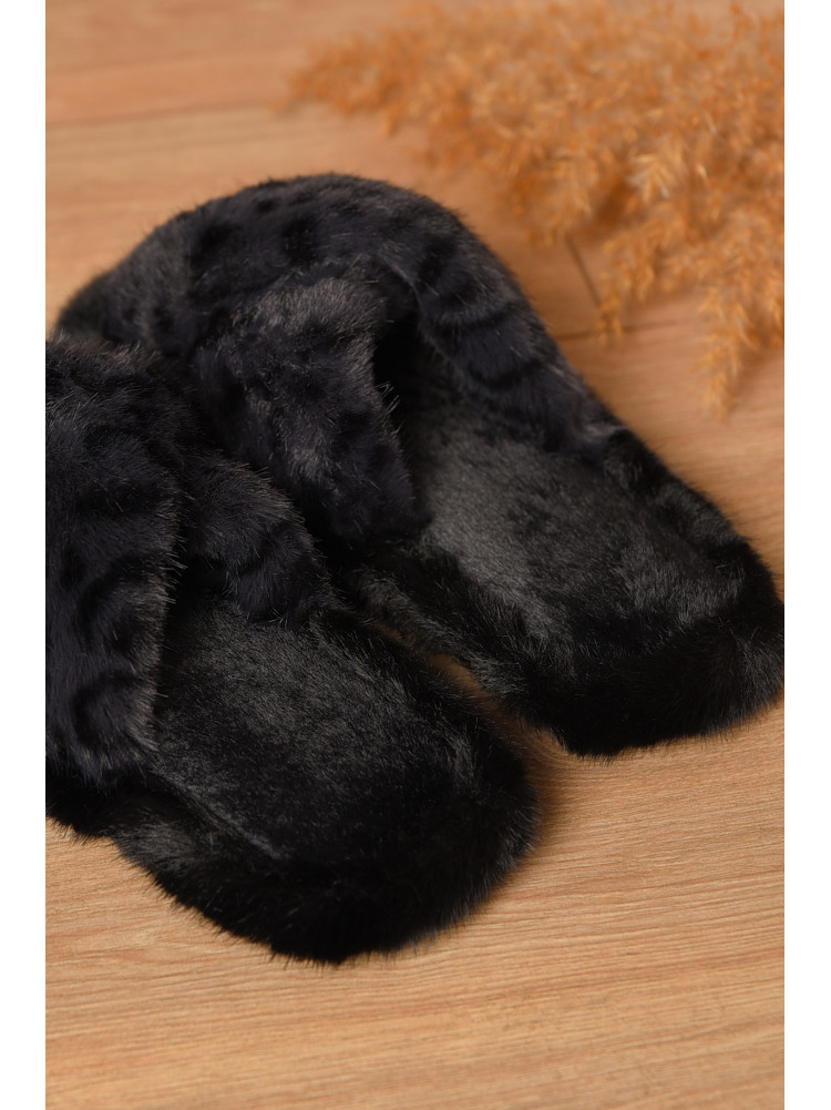 Тапочки домашние женские меховые черного цвета А8142 208273C