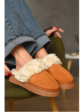 Капці домашні жіночі хутряні коричневого кольору WF-6028 208280C