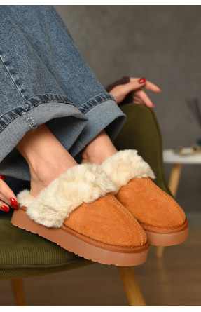 Тапочки домашние женские меховые коричневого цвета WF-6028 208280C