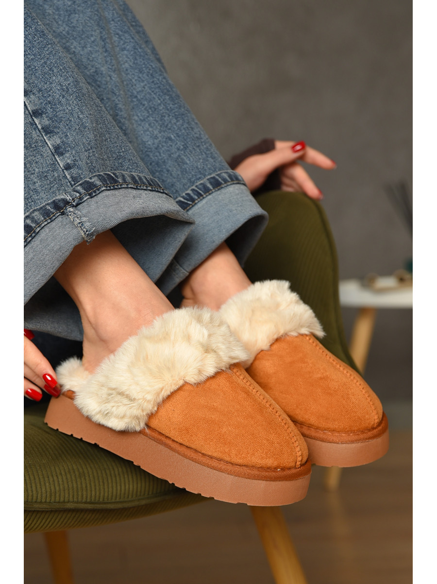 Тапочки домашние женские меховые коричневого цвета WF-6028 208280C