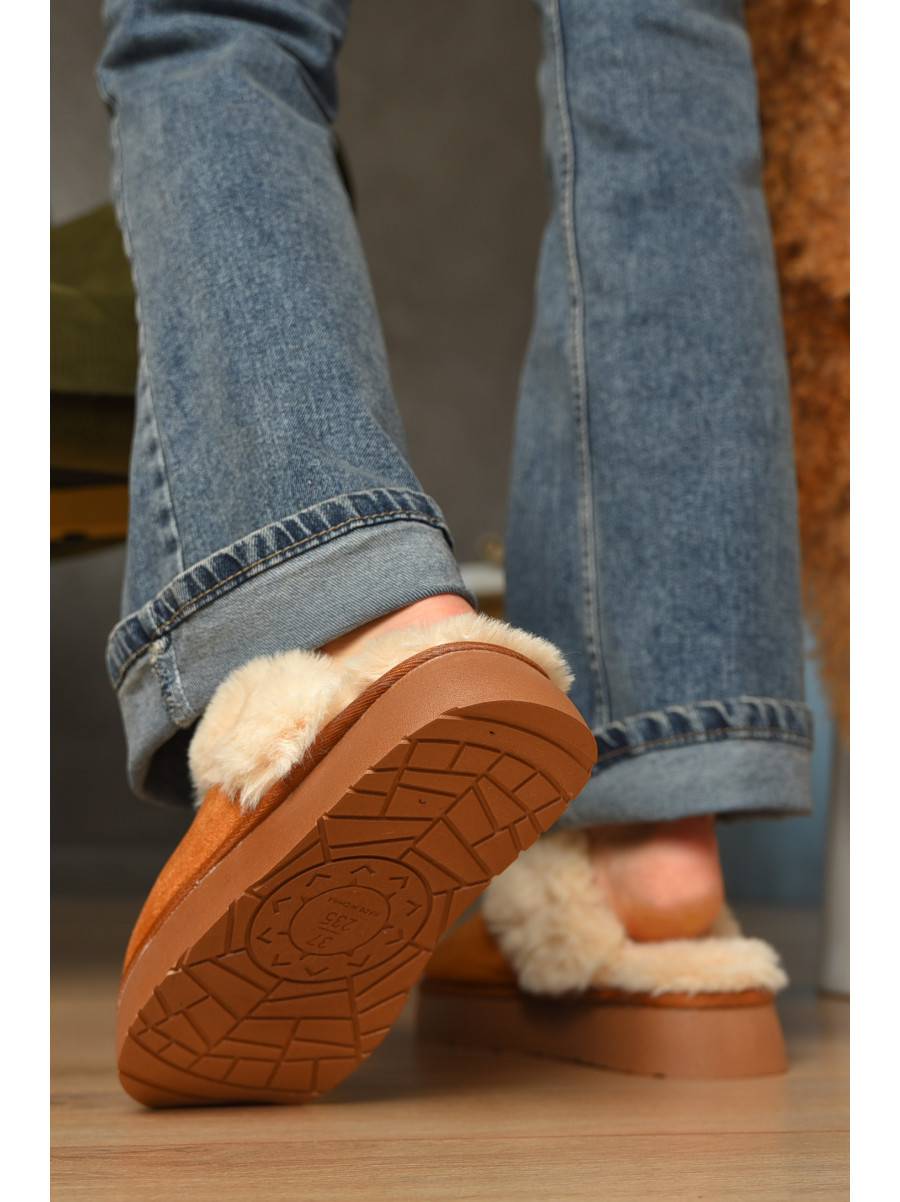 Тапочки домашние женские меховые коричневого цвета WF-6028 208280C