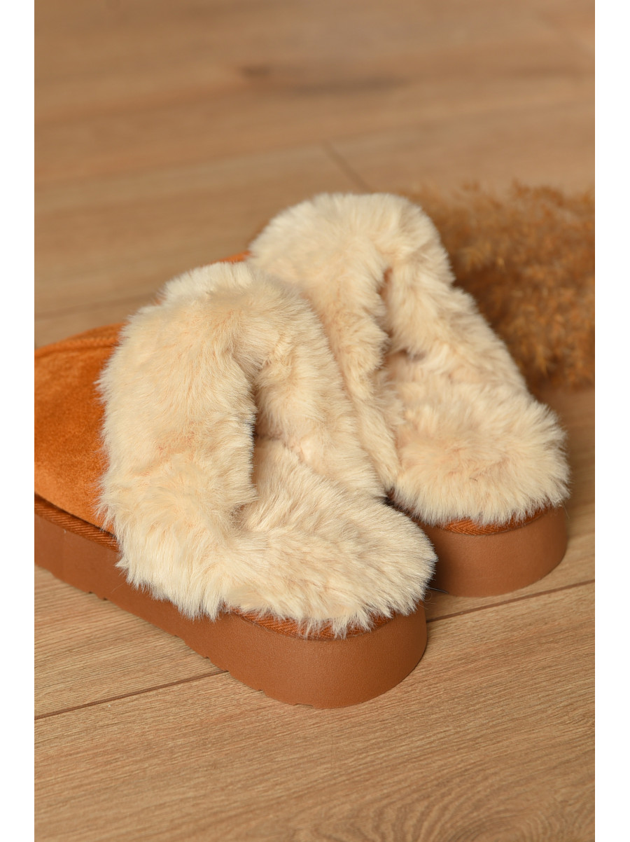 Тапочки домашние женские меховые коричневого цвета WF-6028 208280C