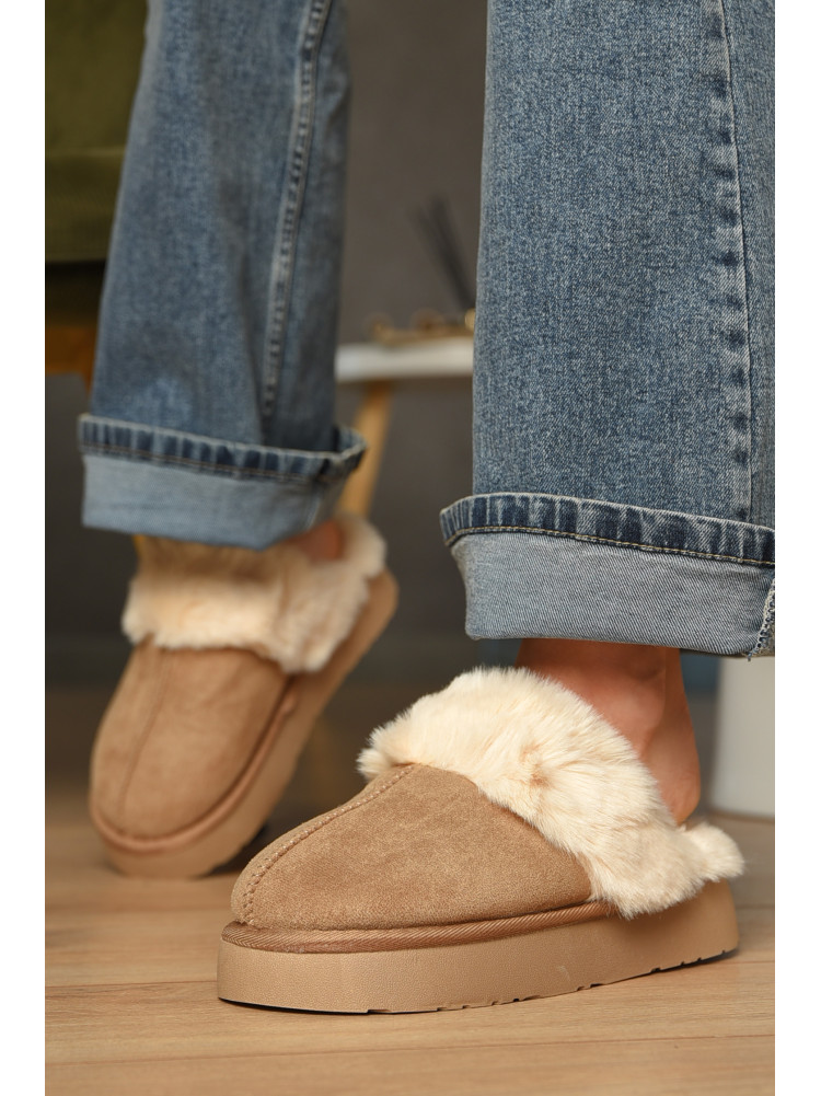 Тапочки домашние женские меховые бежевого цвета WF-6028 208282C