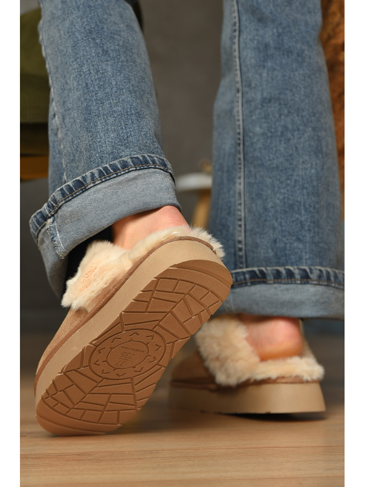 Тапочки домашние женские меховые бежевого цвета WF-6028 208282C