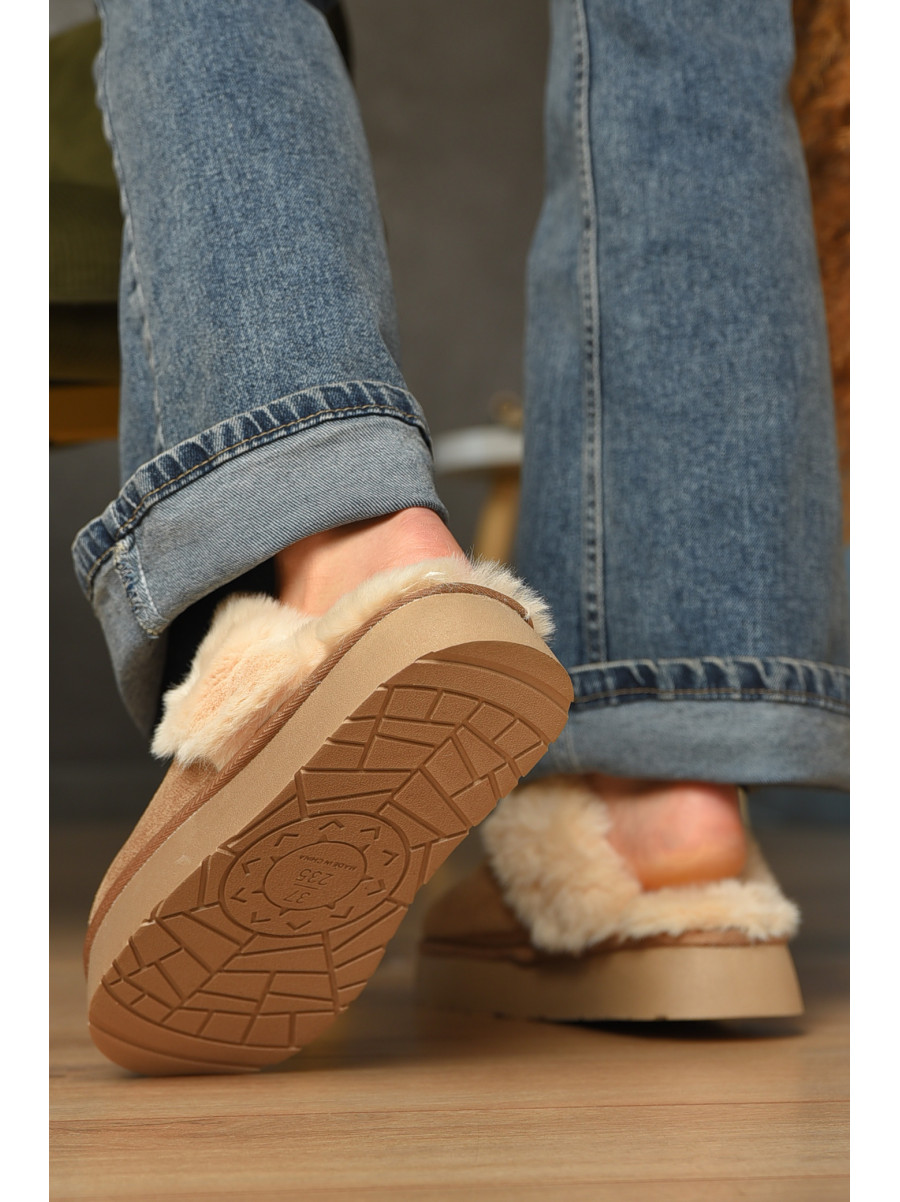 Тапочки домашние женские меховые бежевого цвета WF-6028 208282C