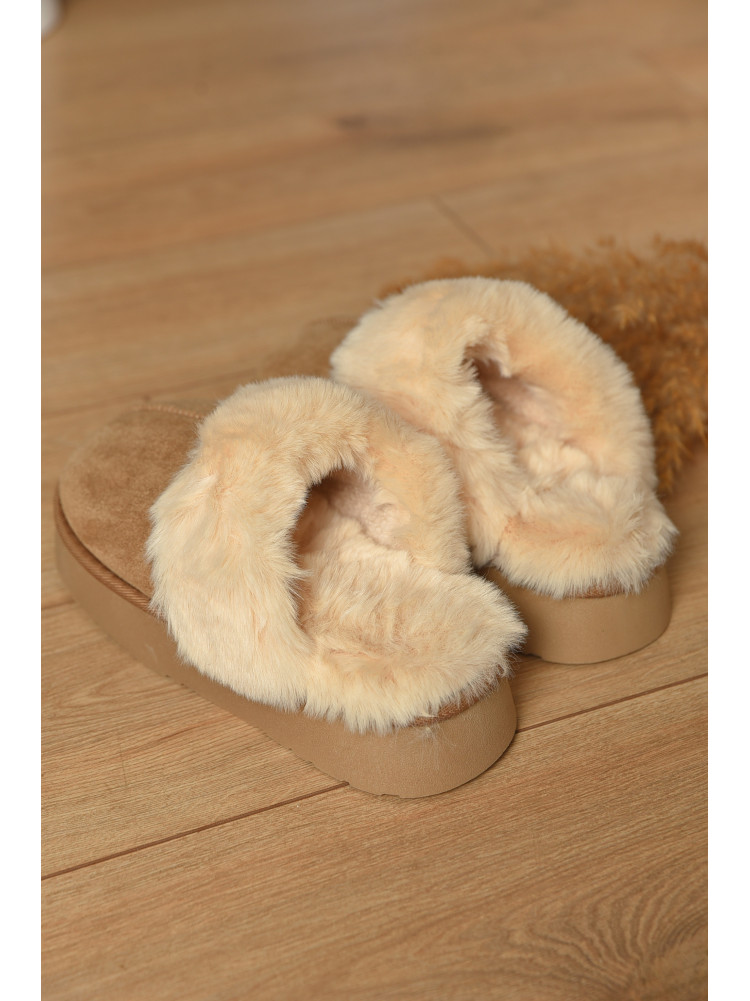 Тапочки домашние женские меховые бежевого цвета WF-6028 208282C