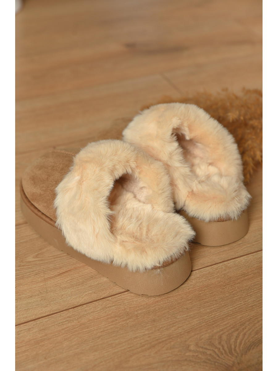 Тапочки домашние женские меховые бежевого цвета WF-6028 208282C