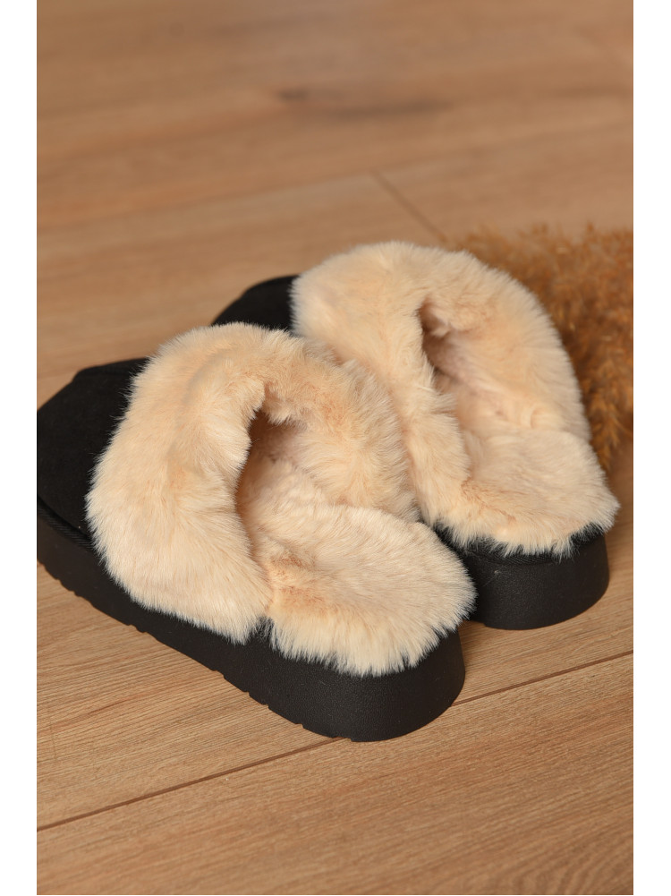 Тапочки домашние женские меховые черного цвета WF-6028 208287C