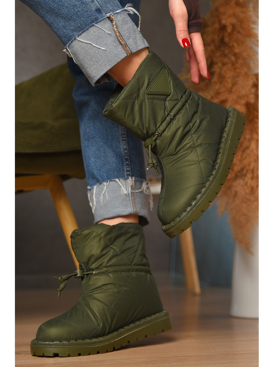 Дутики жіночі на хутрі темно-зеленого кольору В02-2 208290C