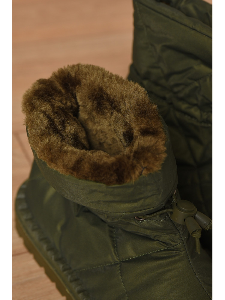 Дутики жіночі на хутрі темно-зеленого кольору В02-2 208290C