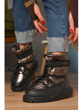 Дутики жіночі на хутрі чорно-коричневого кольору В07-1 208297C