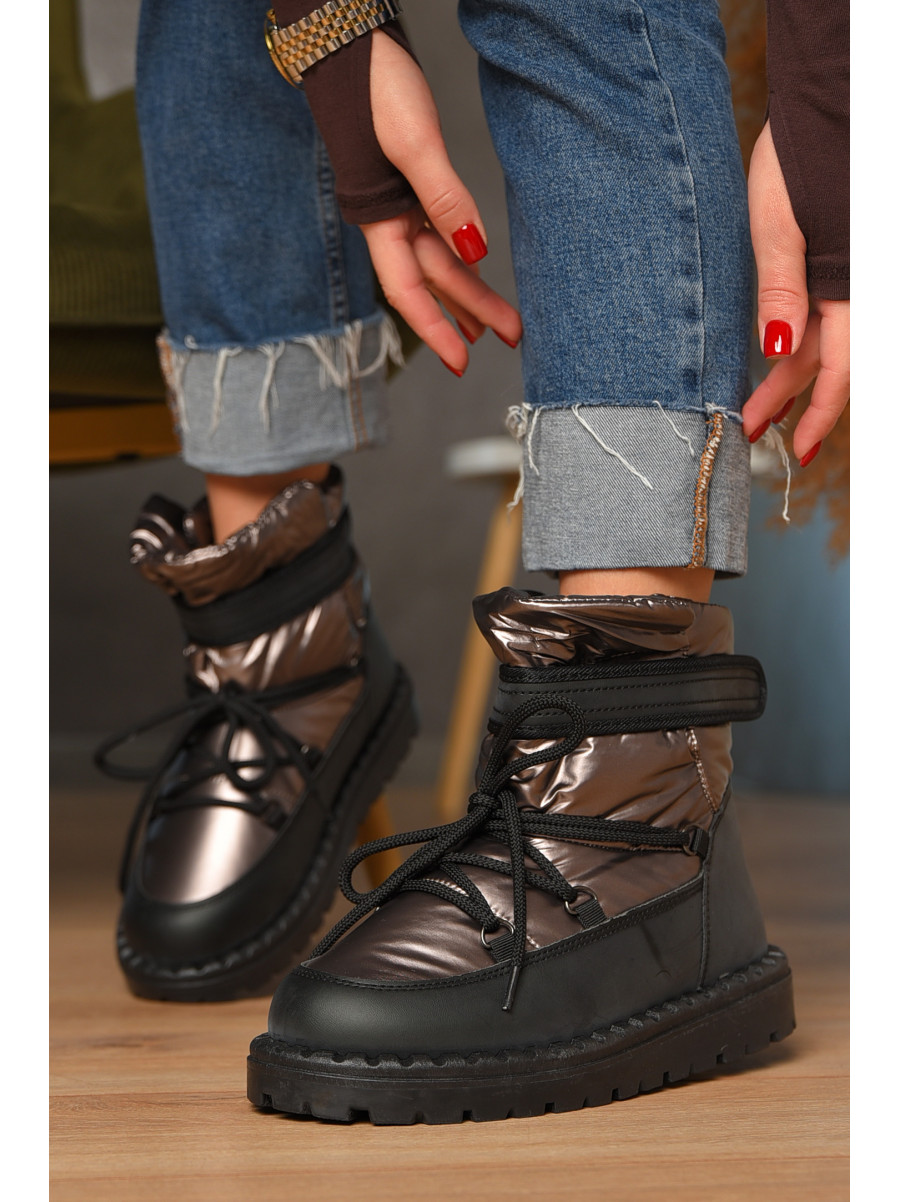 Дутики жіночі на хутрі чорно-коричневого кольору В07-1 208297C