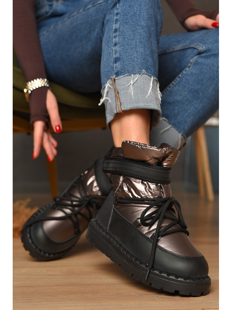 Дутики жіночі на хутрі чорно-коричневого кольору В07-1 208297C