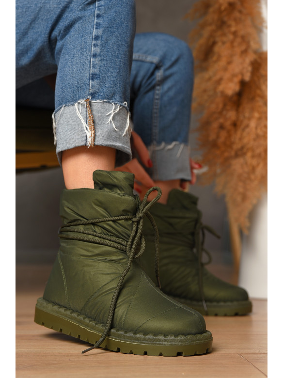 Дутики жіночі на хутрі темно-зеленого кольору В05-2 208298C