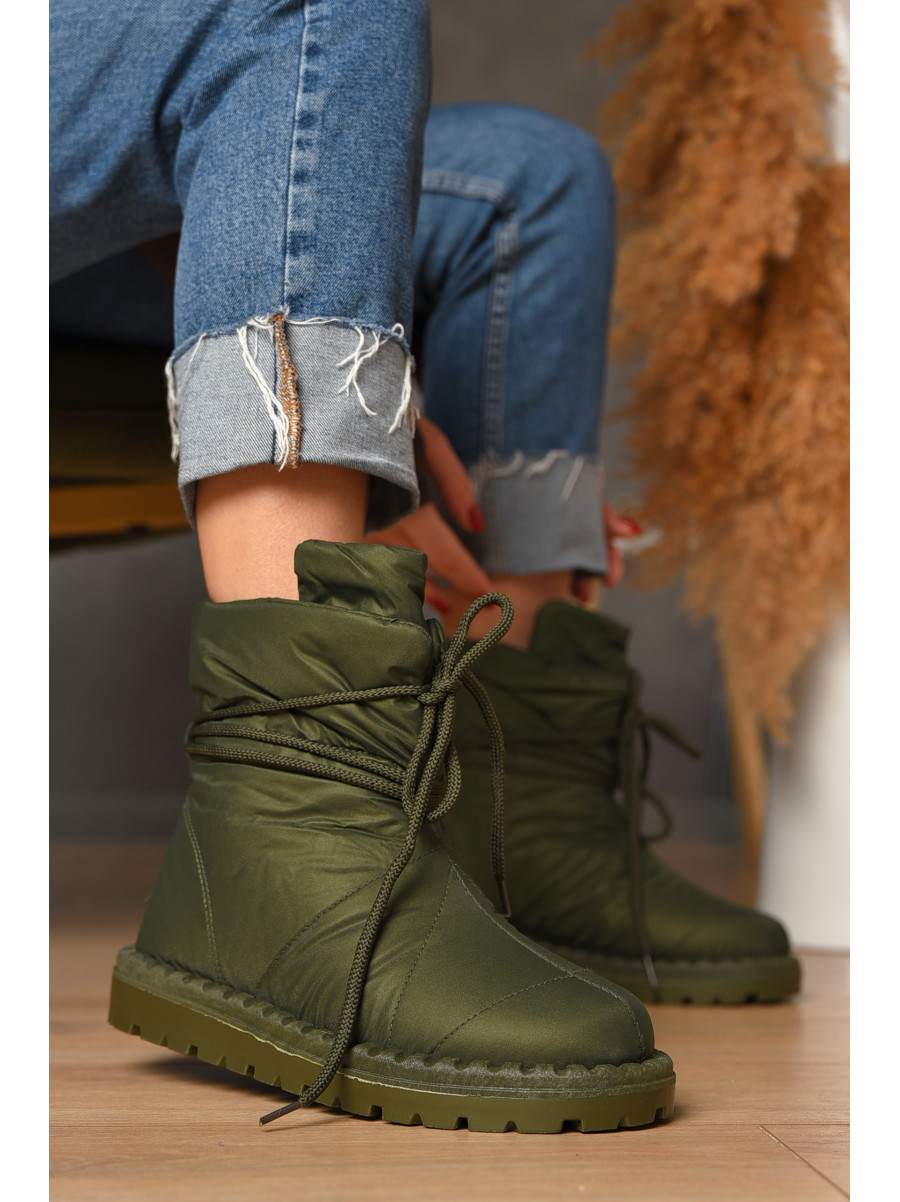 Дутики жіночі на хутрі темно-зеленого кольору В05-2 208298C