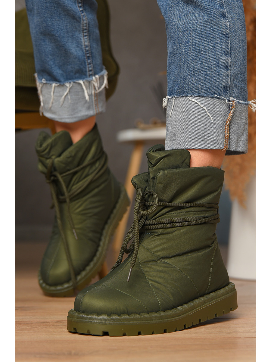 Дутики жіночі на хутрі темно-зеленого кольору В05-2 208298C