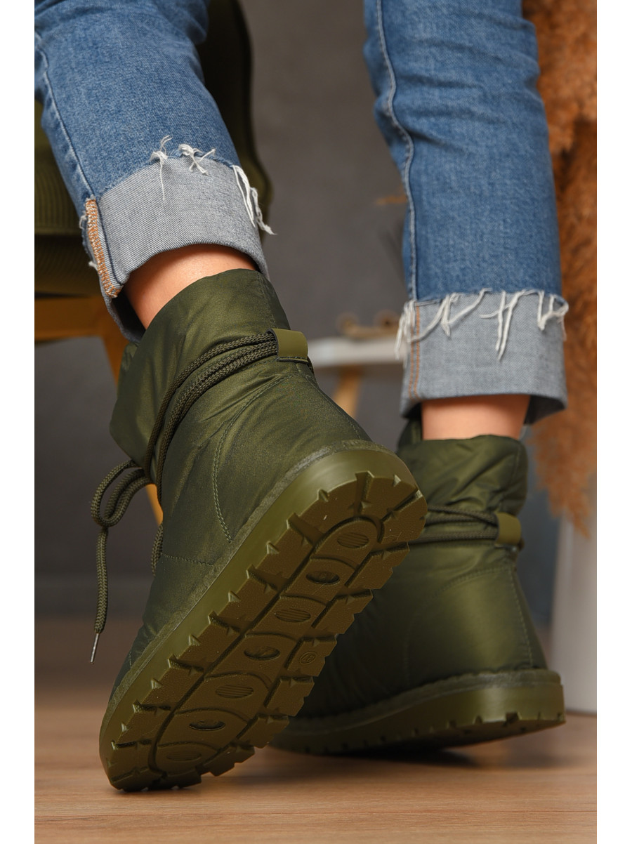 Дутики жіночі на хутрі темно-зеленого кольору В05-2 208298C