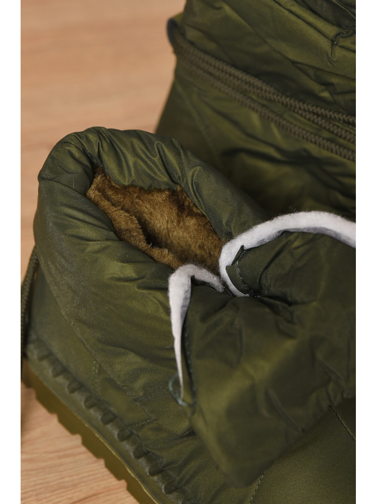 Дутики жіночі на хутрі темно-зеленого кольору В05-2 208298C