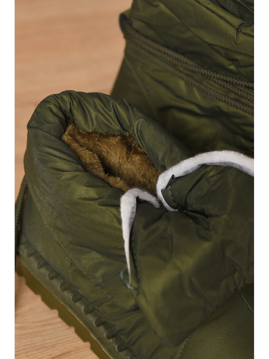 Дутики жіночі на хутрі темно-зеленого кольору В05-2 208298C