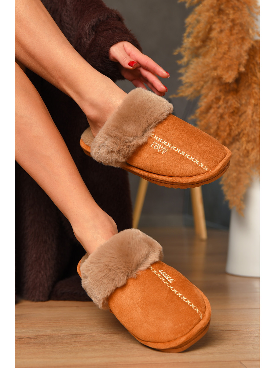 Капці домашні жіночі хутряні коричневого кольору Н-18 208310C