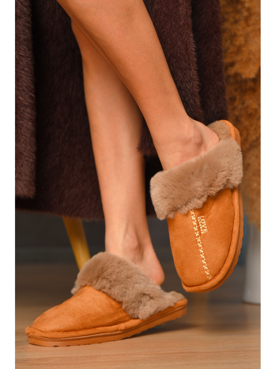 Капці домашні жіночі хутряні коричневого кольору Н-18 208310C