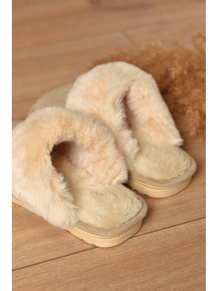Капці домашні жіночі хутряні бежевого кольору Н-18 208311C