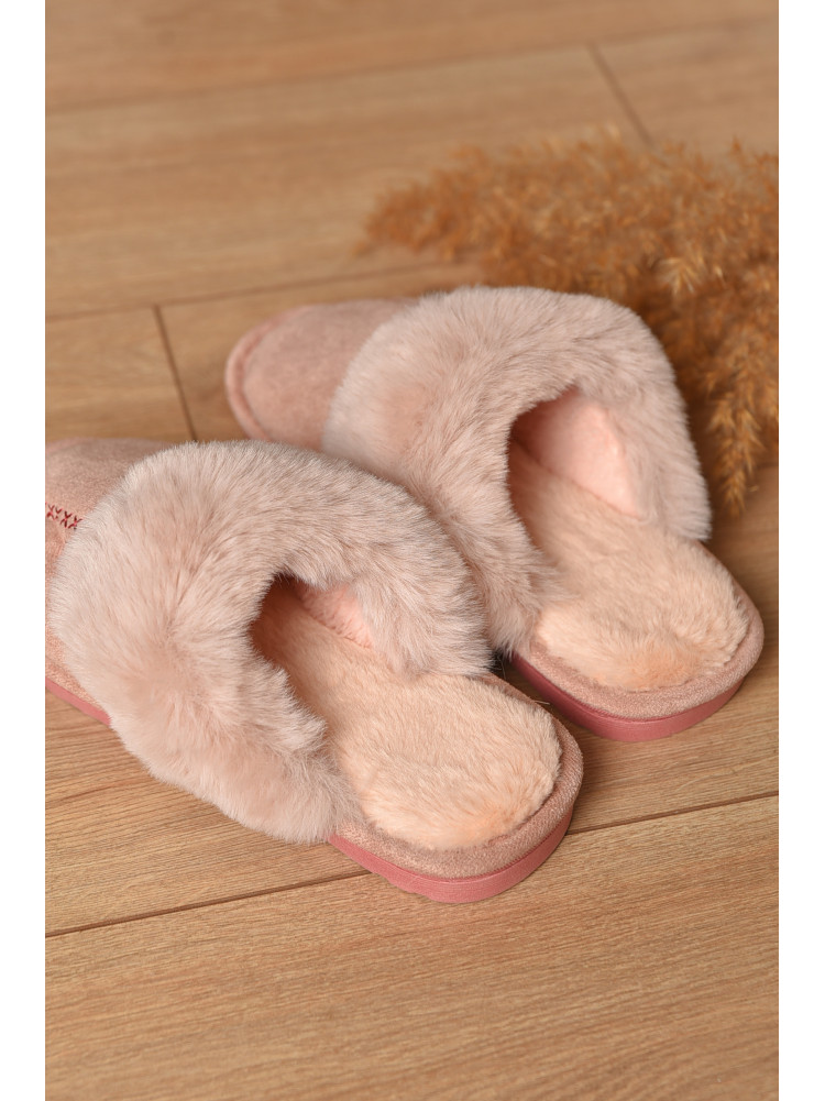 Капці домашні жіночі хутряні рожевого кольору Н-18 208312C
