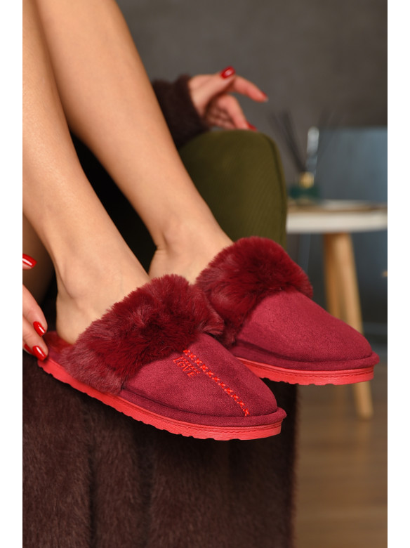 Капці домашні жіночі хутряні бордового кольору Н-18 208313C