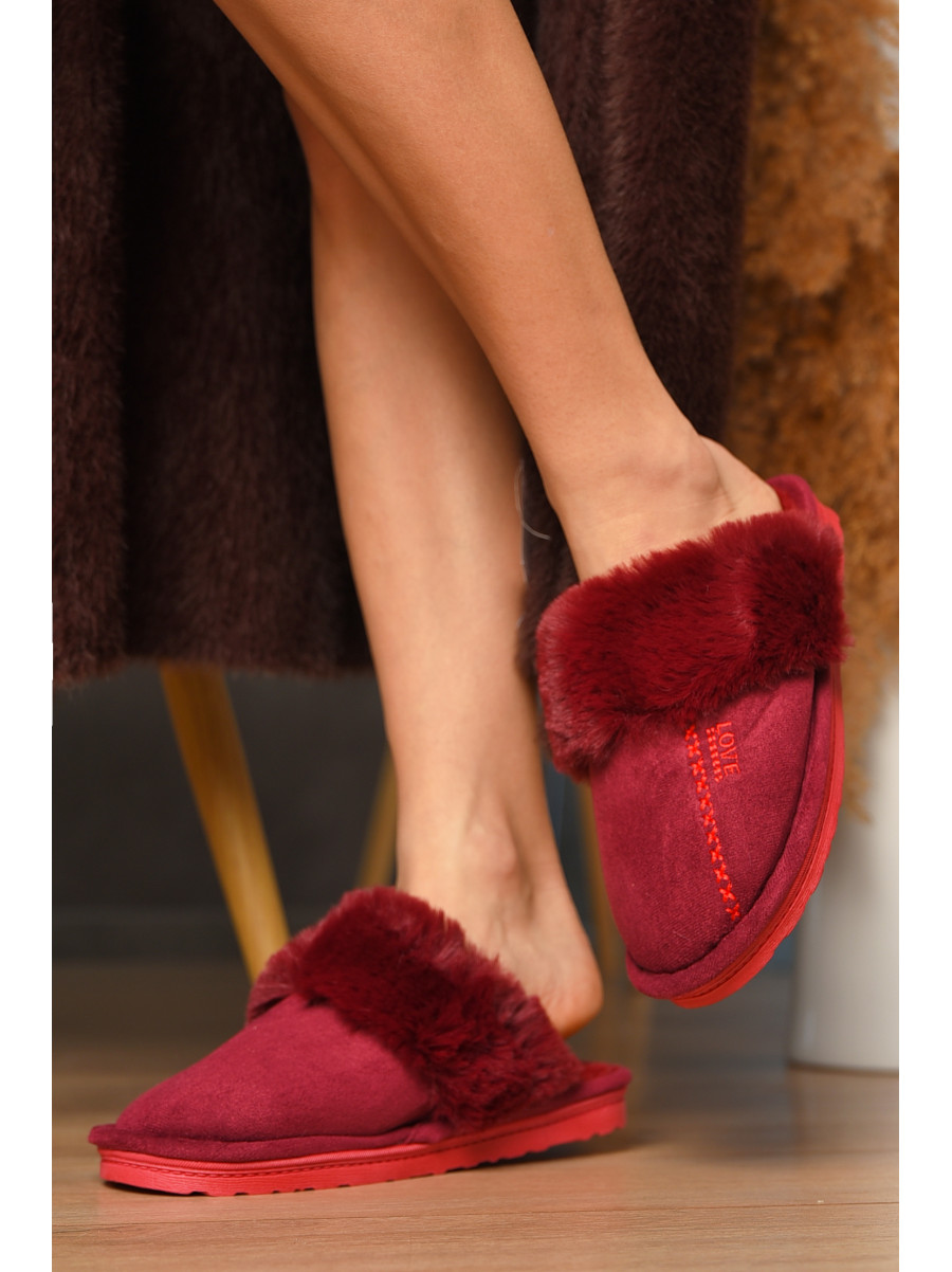 Капці домашні жіночі хутряні бордового кольору Н-18 208313C