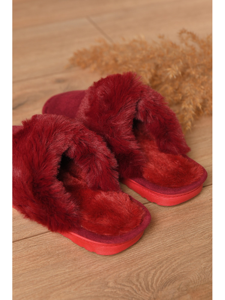 Капці домашні жіночі хутряні бордового кольору Н-18 208313C