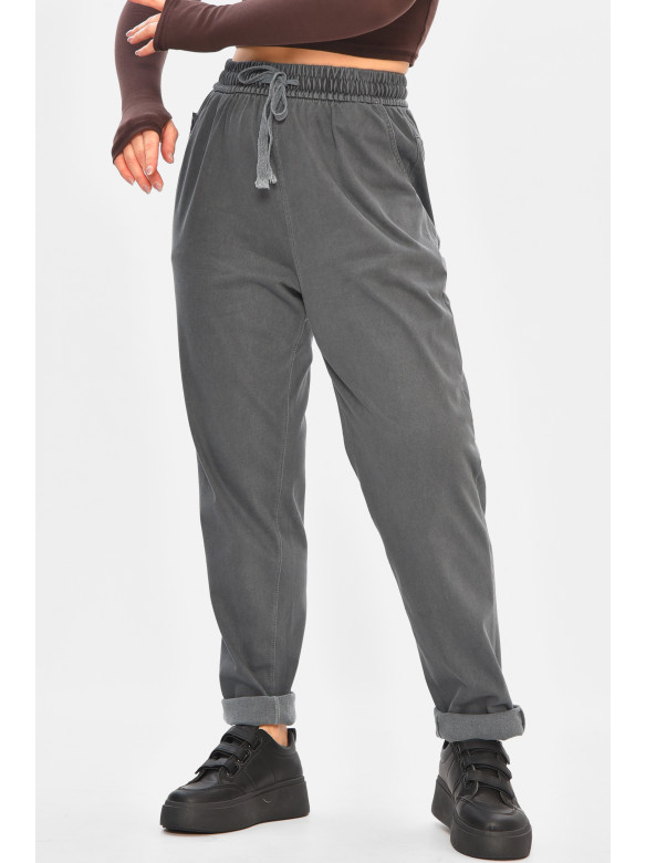 Джинсы женские батальные утепленные серого цвета 582-4 208321C