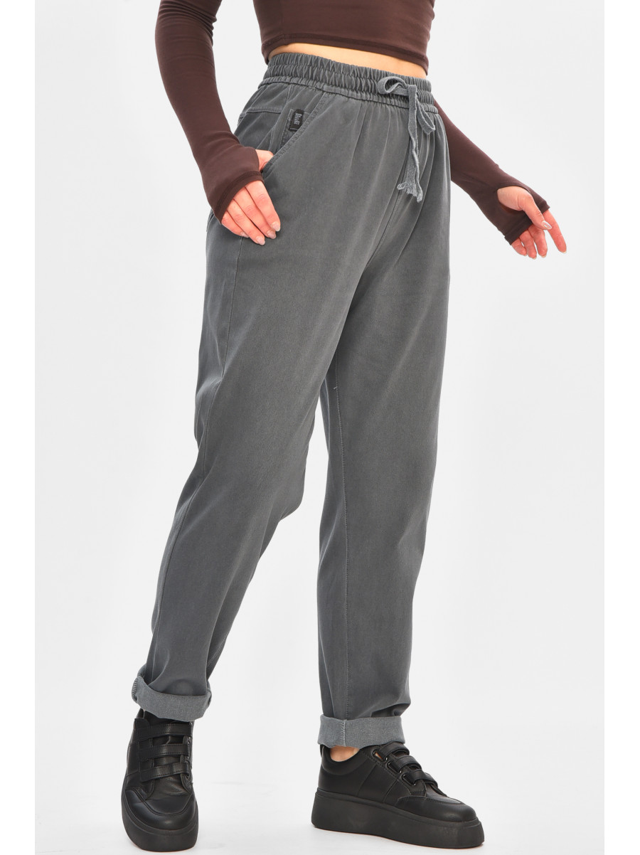 Джинсы женские батальные утепленные серого цвета 582-4 208321C