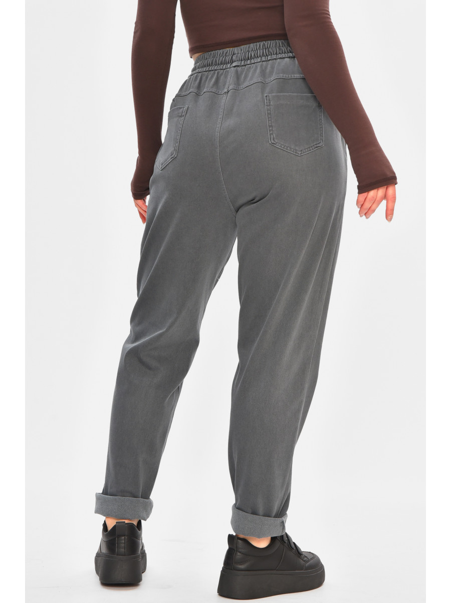 Джинсы женские батальные утепленные серого цвета 582-4 208321C