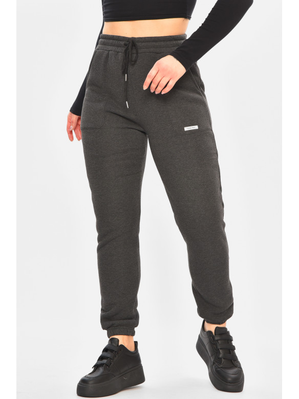 Спортивные штаны женские на флисе темно-серого цвета 9998 208323C