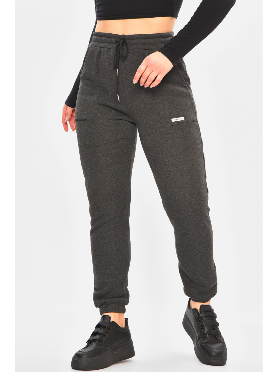 Спортивные штаны женские на флисе темно-серого цвета 9998 208323C