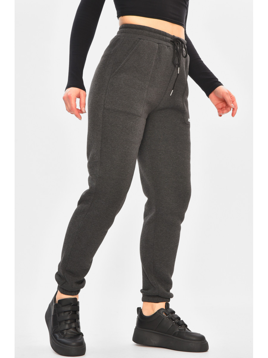 Спортивные штаны женские на флисе темно-серого цвета 9998 208323C
