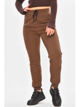 Спортивні штани жіночі на флісі коричневого кольору 9995 208325C