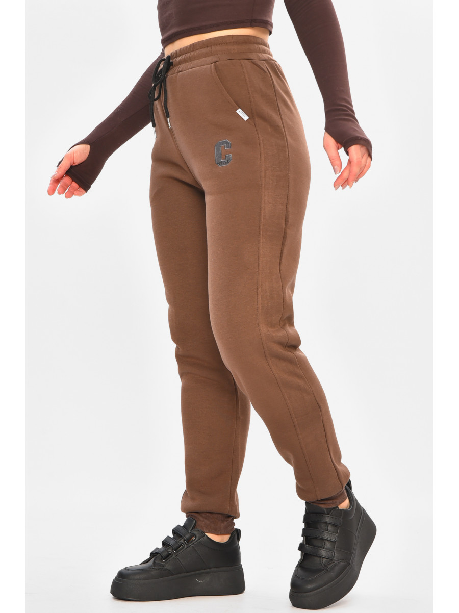 Спортивные штаны женские на флисе коричневого цвета 9995 208325C