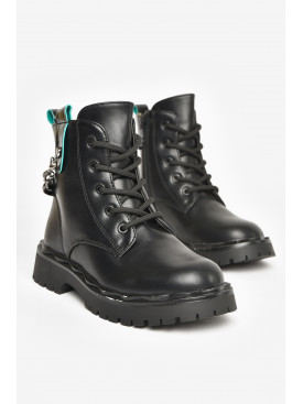 Ботинки детские для девочки черного цвета зимние 2101В(зелена полоска) 208345C