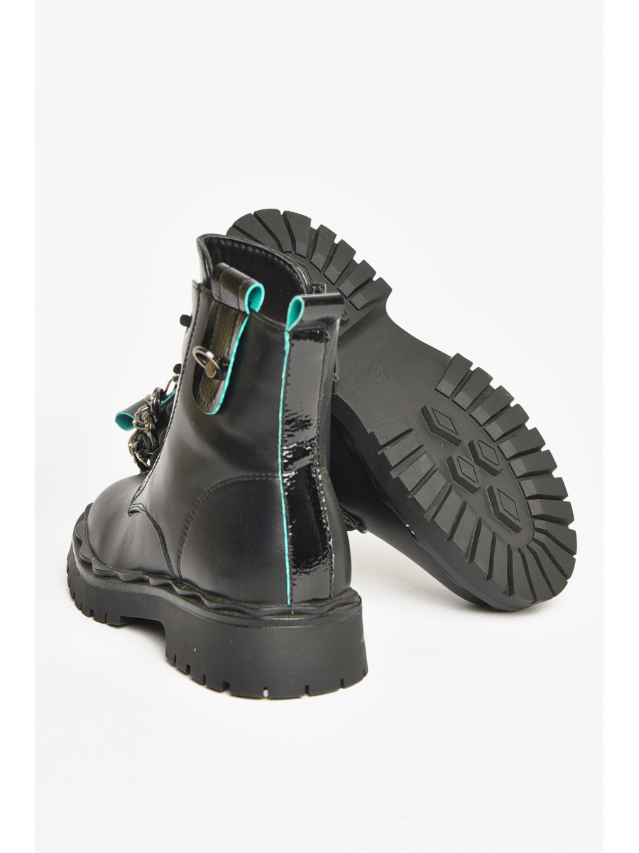 Черевики дитячі для дівчинки чорного кольору зимові 2101В(зелена полоска) 208345C