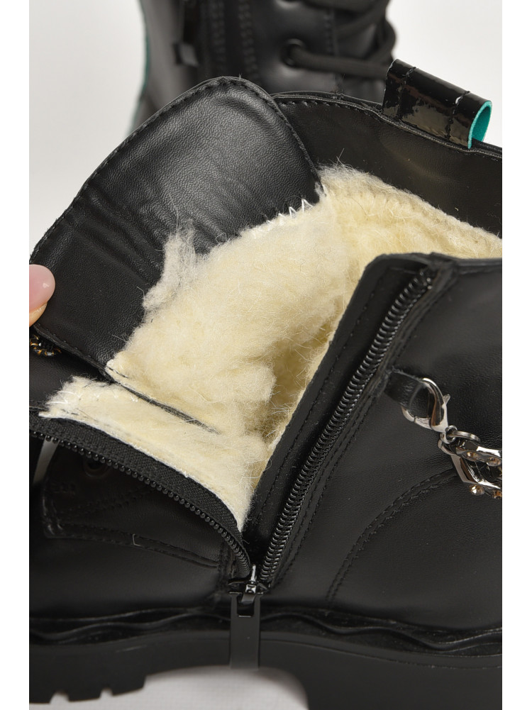 Черевики дитячі для дівчинки чорного кольору зимові 2101В(зелена полоска) 208345C