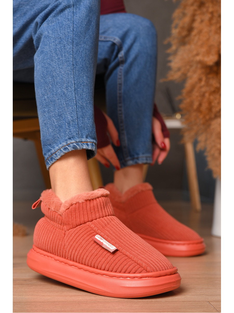 Домашні капці жіночі на хутрі коралового кольору 1592-11 208362C