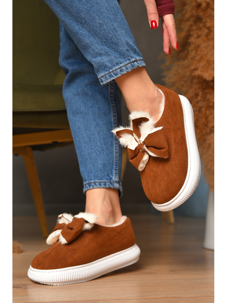 Домашні капці жіночі на хутрі коричневого кольору 803-12 208366C