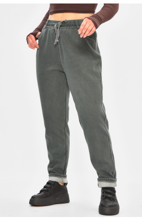 Джинси жіночі однотонні на флісі темно-зеленого кольору А4112-1 208379C Джинси жіночі однотонні на флісі темно-зеленого кольору А4112-1 208379C