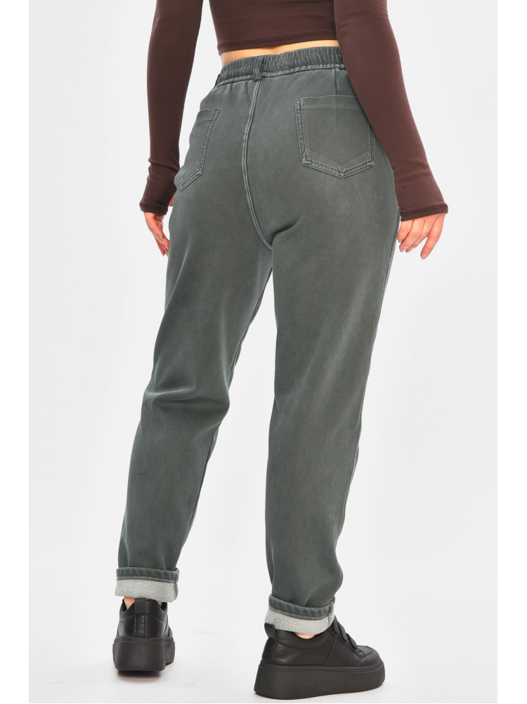 Джинси жіночі однотонні на флісі темно-зеленого кольору А4112-1 208379C