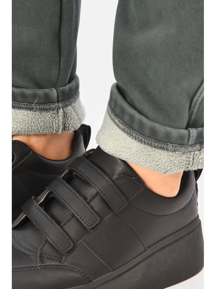 Джинси жіночі однотонні на флісі темно-зеленого кольору А4112-1 208379C