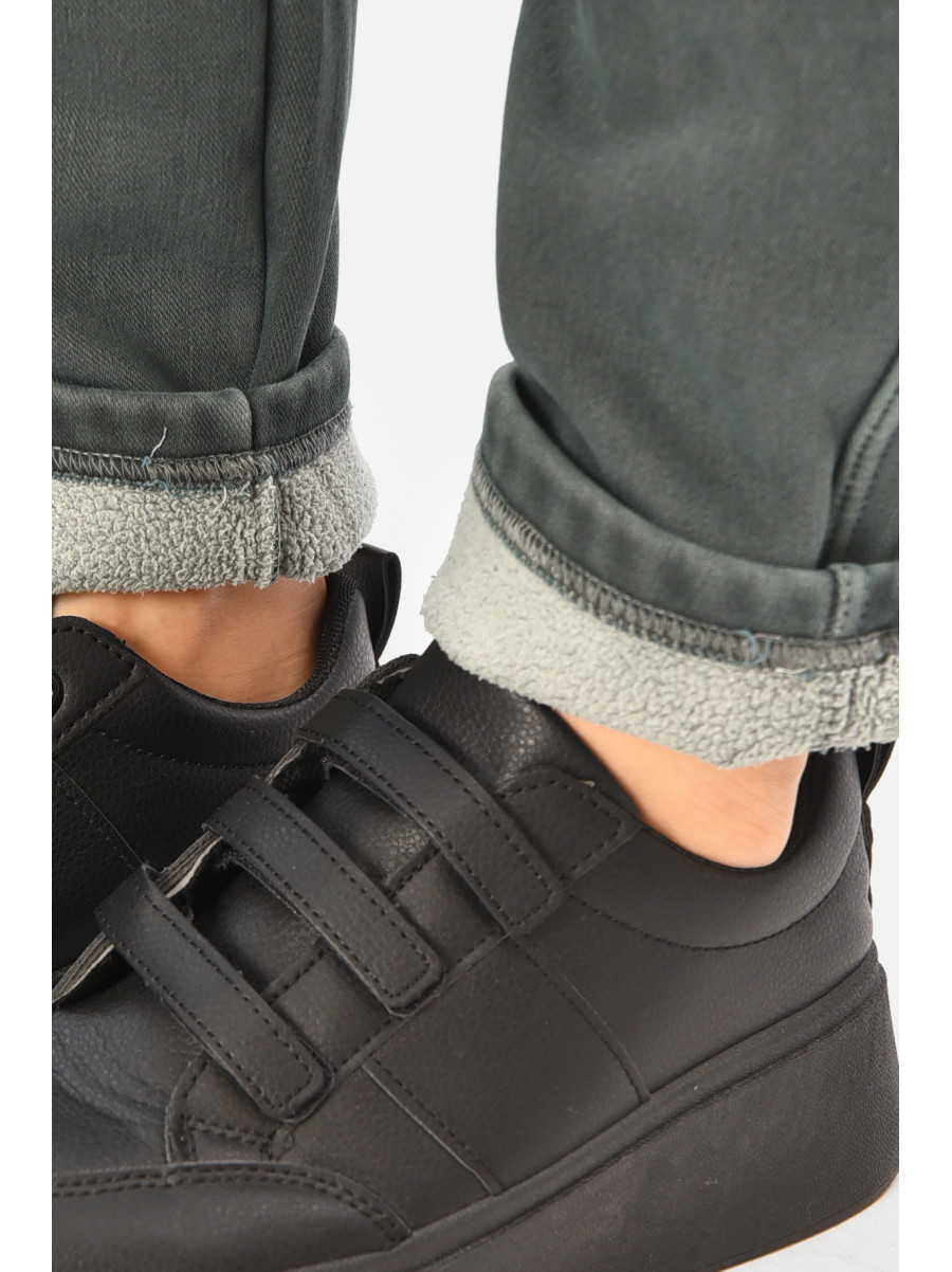 Джинси жіночі однотонні на флісі темно-зеленого кольору А4112-1 208379C