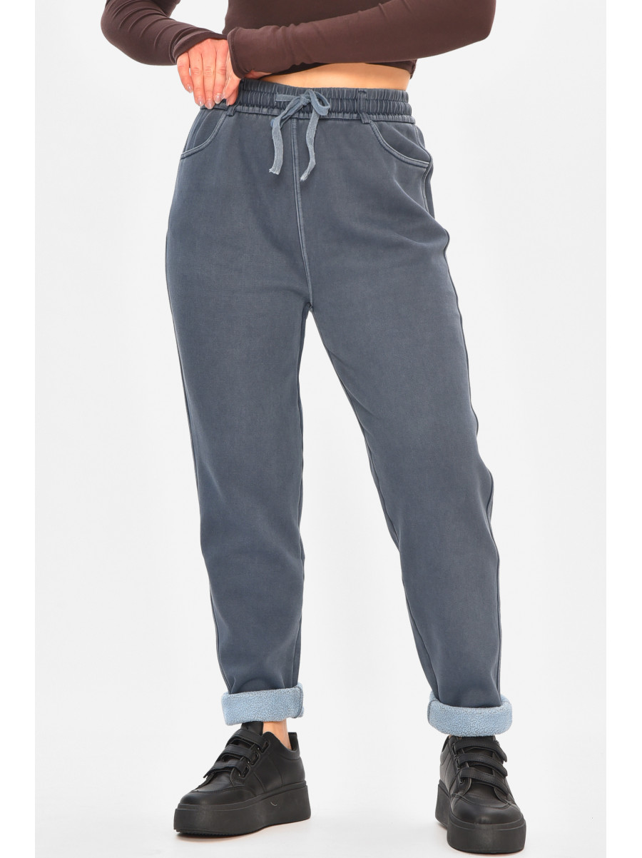 Джинсы женские однотонные на флисе синего цвета А4112-1 208380C