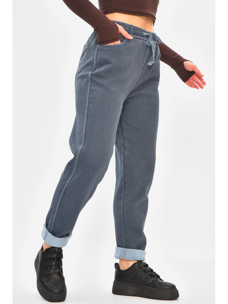 Джинсы женские однотонные на флисе синего цвета А4112-1 208380C